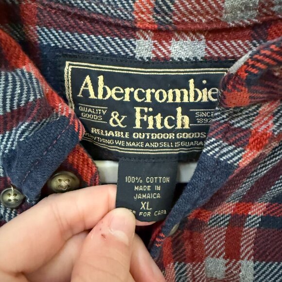 Abercrombie & Fitch Red Navy Plaid Flannel Shirt Men’s XL - Picture 3 of 6